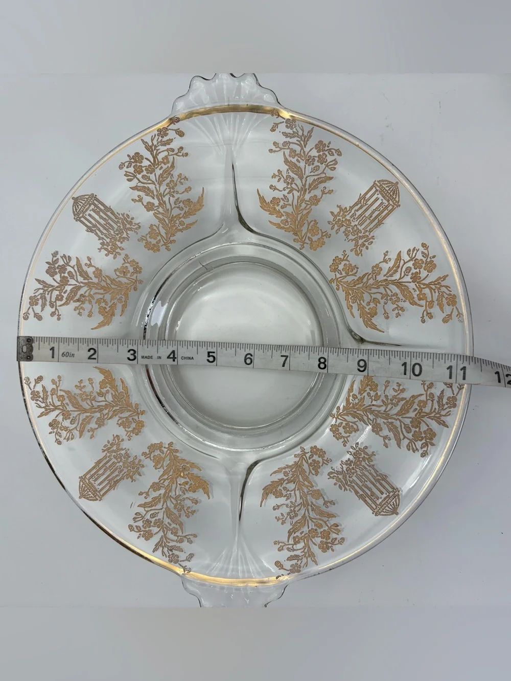 Vintage 1930s Paden Glass Serving Platter with Golden Gilt Decorations